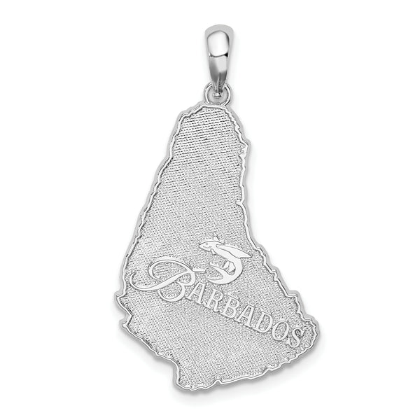 Carat in Karats Sterling Silver Polished Finish And Textured Barbados Map Charm Pendant (35.2mm)