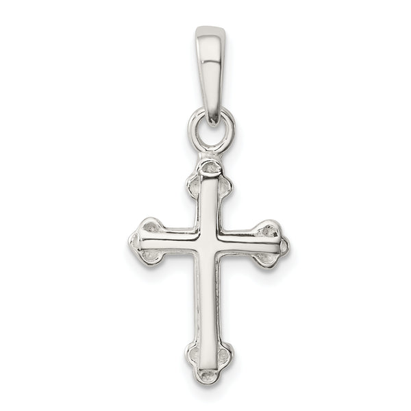 Carat in Karats Sterling Silver Polished Budded Cross Charm Pendant (1.14 Inch x 0.51 Inch)