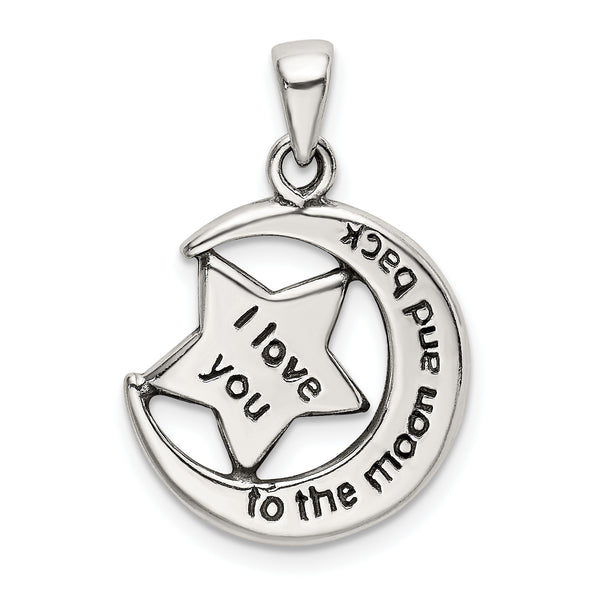 Carat in Karats Sterling Silver Love You To The Moon Antiqued Star And Moon Charm Pendant (17.1 mm x 16.3 mm)