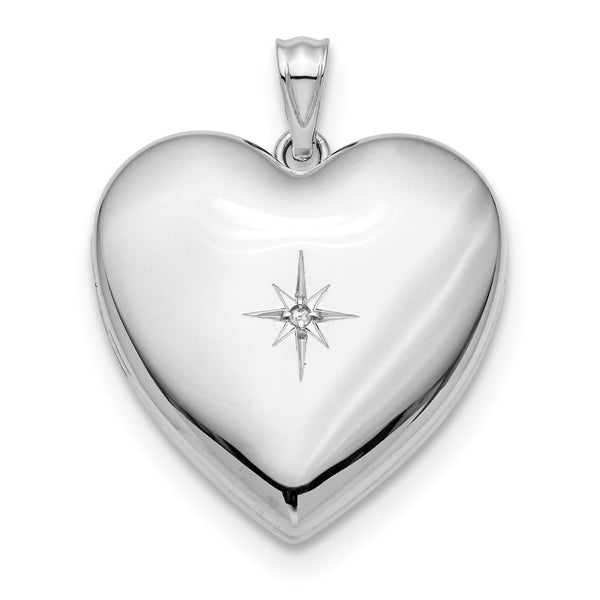 Quilate en quilates Colgante de relicario de corazón en plata de ley con acabado pulido, chapado en rodio y estrella de diamante con soporte para cenizas (30,25 mm x 23,8 mm)