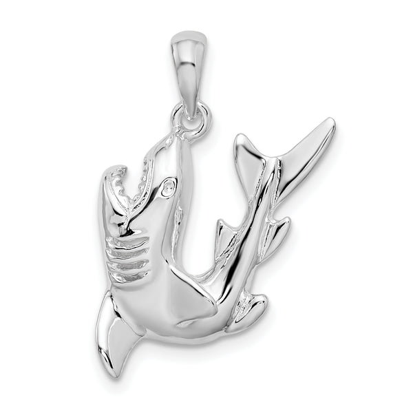 Carat in Karats Sterling Silver Polished Finish Jumping Shark Charm Pendant (25mm x 18.5mm)