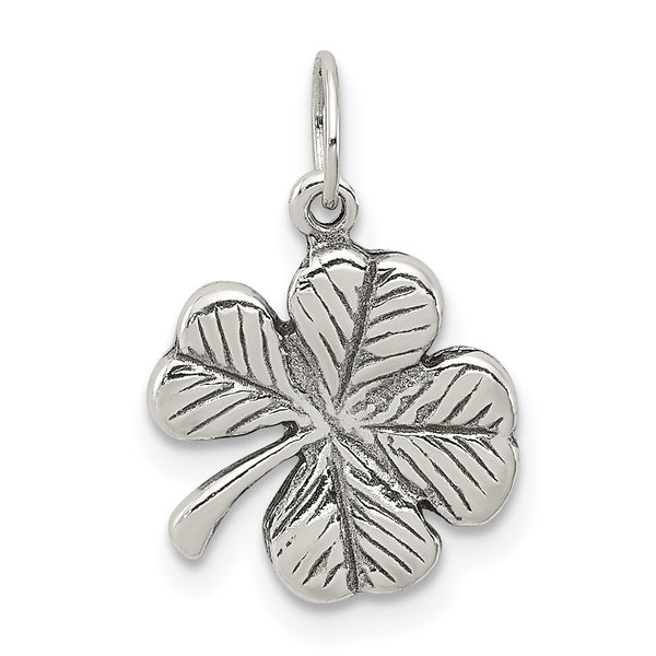 Carat in Karats Sterling Silver Antiqued 4-Leaf Clover Charm Pendant (0.78 Inch x 0.31 Inch)