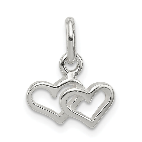 Carat in Karats Sterling Silver Polished Double Heart Charm Pendant (10.1 mm x 12 mm)