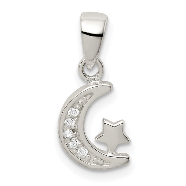 Carat in Karats Sterling Silver Polished Cubic Zirconia Star Crescent Moon Charm Pendant (0.39 Inch x 0.31 Inch)