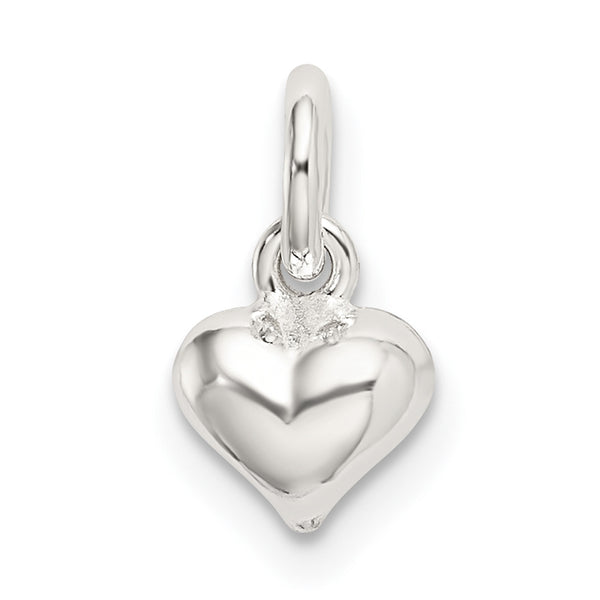 Carat In Karats Sterling Silver Polished Mini Puffed Heart Charm Pendant (0.3 Inch x 0.24 Inch)