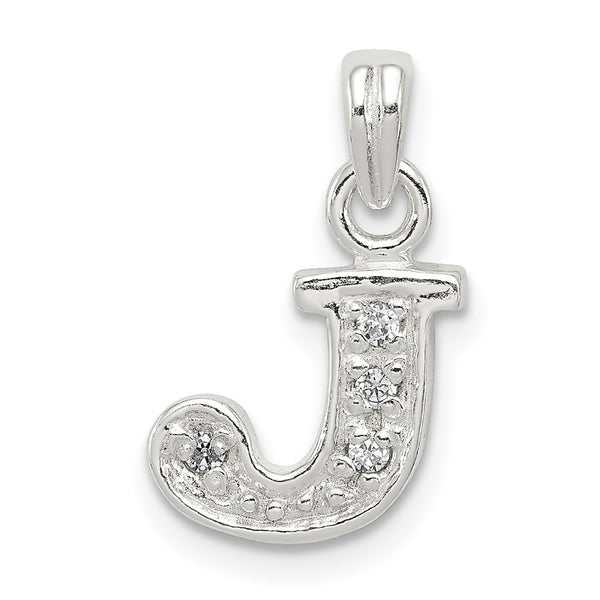 Carat in Karats Sterling Silver Cubic Zirconia Letter J Initial Charm Pendant