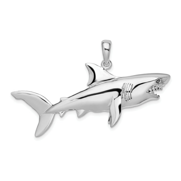 Carat in Karats Sterling Silver Polished Finish 3D Shark Charm Pendant (30mm x 48mm)