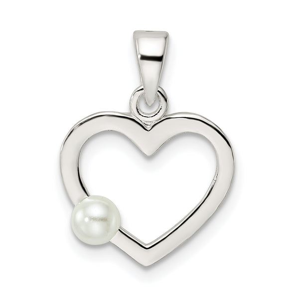 Carat in Karats Sterling Silver Polished Finish Imitation Pearl Heart Charm Pendant (20.55mm x 14.45mm)