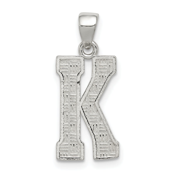 Carat in Karats Sterling Silver Letter K Initial Charm Pendant (0.98 Inch x 0.35 Inch)