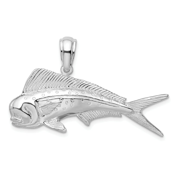 Quilate en quilates Plata de ley Acabado pulido Mahi Mahi Fish Charm Colgante (27 mm x 42 mm)