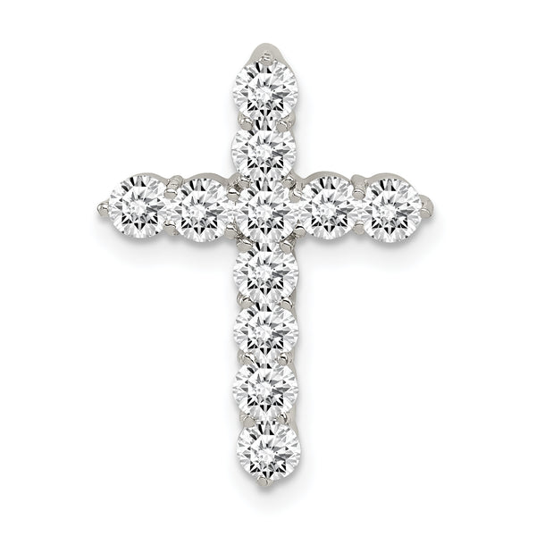 Carat in Karats Sterling Silver Polished Finish Rhodium-Plated CZ Cross Charm Pendant (22mm x 16mm)