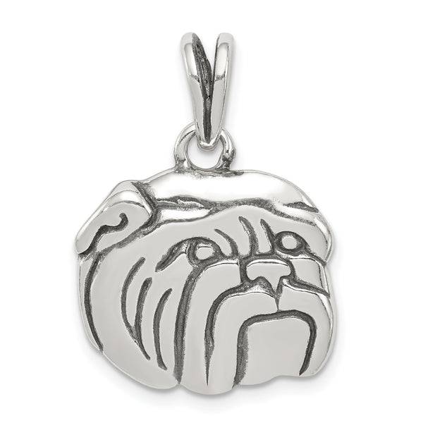 Quilate en quilates de plata esterlina envejecido Bulldog Charm colgante (18 mm x 18 mm)