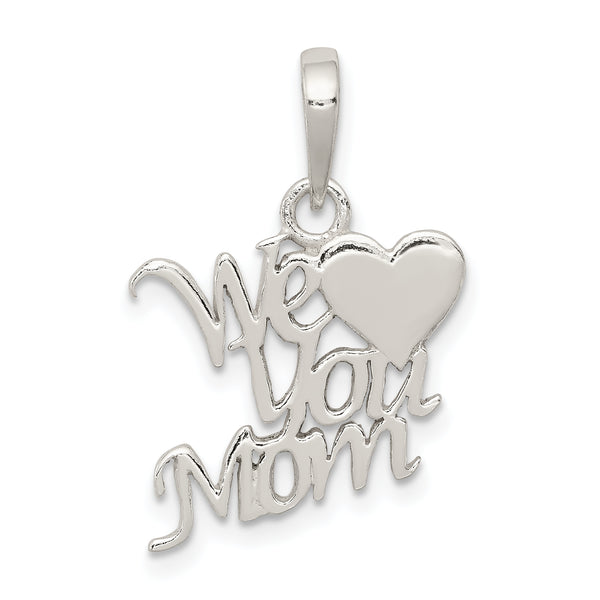 Carat in Karats Sterling Silver Polished Finish We Love You Mom Charm Pendant (20mm x 18mm)