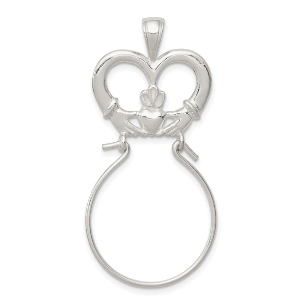 Carat in Karats Sterling Silver Polished Finish Claddagh Charm Holder Pendant (45mm x 20mm)