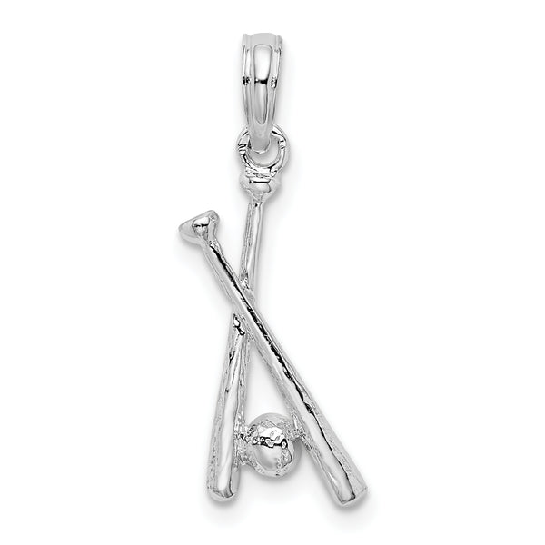 Carat in Karats Sterling Silver Polished Finish Baseball Bats And Ball Charm Pendant (18.3 mm x 8.15 mm)