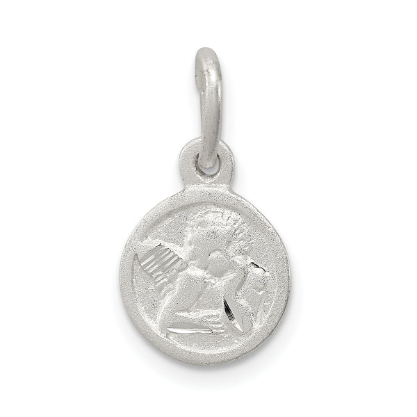 Carat in Karats Sterling Silver Polished Finish Diamond-Cut Cherub Disk Charm Pendant (19mm x 10mm)