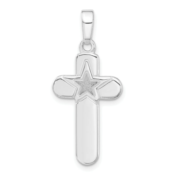 Carat in Karats Sterling Silver Polished Finish And Matte Finish Star Cross Charm Pendant (35mm x 15.75mm)