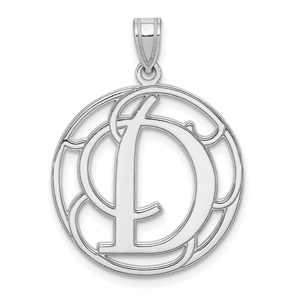 Carat in Karats Sterling Silver Rhodium-Plated Fancy Script Letter D Initial Charm Pendant