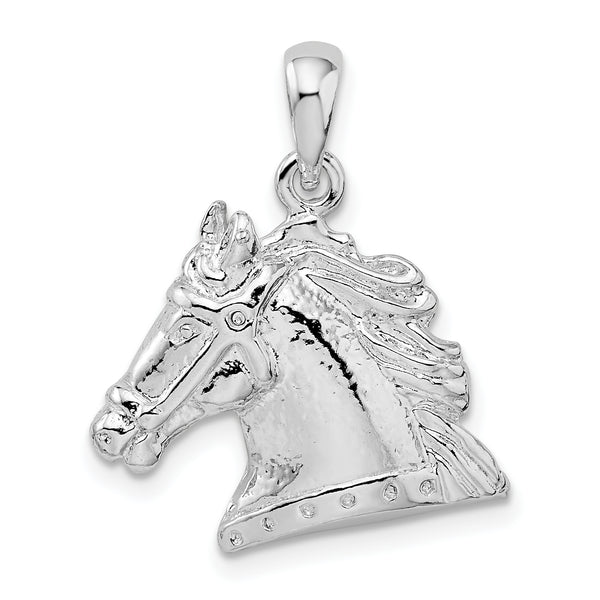 Carat in Karats Sterling Silver Polished Finish Horse Head Charm Pendant (16 mm x 20 mm)