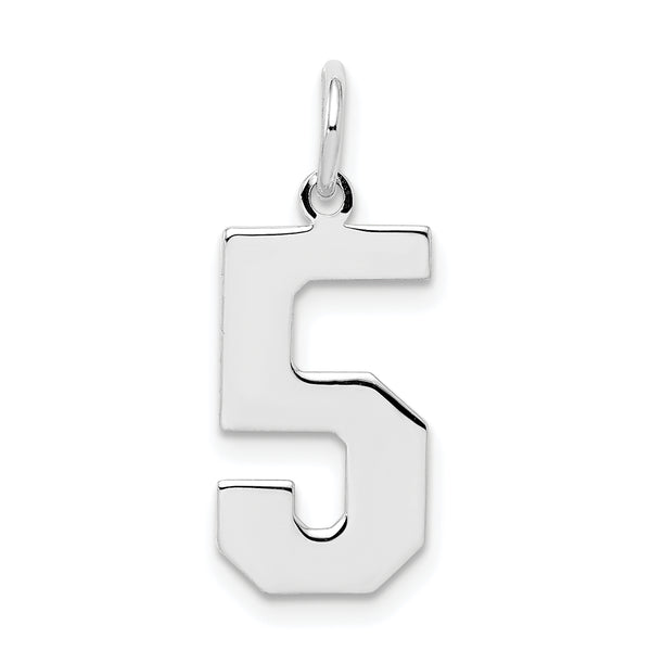 Carat in Karats Sterling Silver Polished Rhodium-Plated Number 5 Charm Pendant (0.82 Inch x 0.31 Inch)