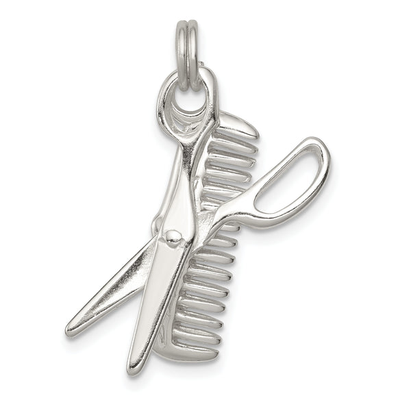 Carat in Karats Sterling Silver Polished Finish Comb Scissor Charm Pendant (26mm x 21.5mm)