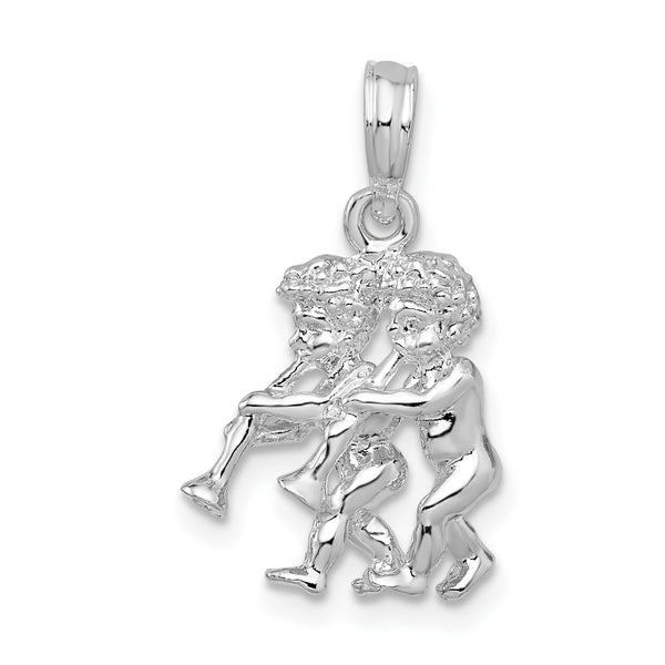 Quilate en quilates Plata esterlina Acabado pulido 3D Géminis Zodiac Charm Colgante