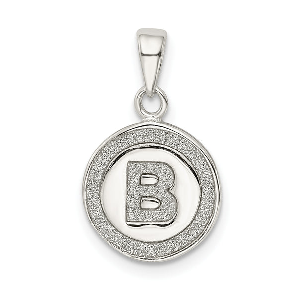 Carat in Karats Sterling Silver Polished Glitter Enamel Letter B Initial Circle Charm Pendant (0.86 Inch x 0.51 Inch)