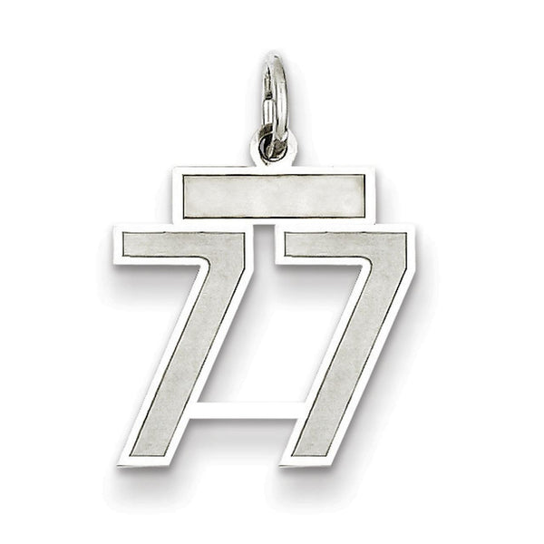 Carat in Karats Sterling Silver Polished Finish Laser Design Rhodium-Plated Satin Number 77 Charm Pendant (19mm x 14mm)