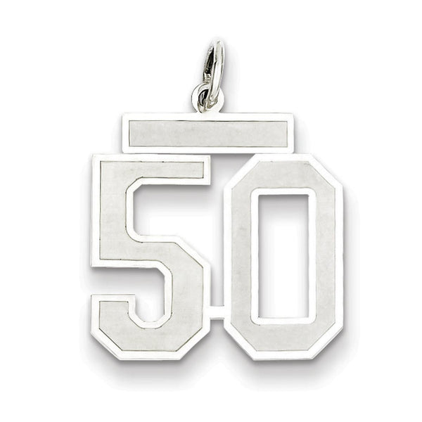 Carat in Karats Sterling Silver Polished Finish Laser Design Rhodium-Plated Satin Number 50 Charm Pendant (22mm x 18mm)