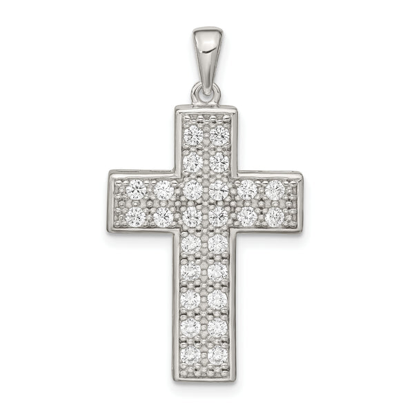 Colgante de cruz latina CZ de plata esterlina (1.69 pulgadas x pulgadas 0.87)