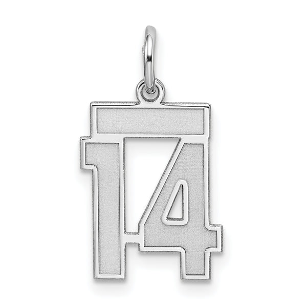 Carat in Karats Sterling Silver Polished Finish Laser Design Rhodium-Plated Satin Number 14 Charm Pendant