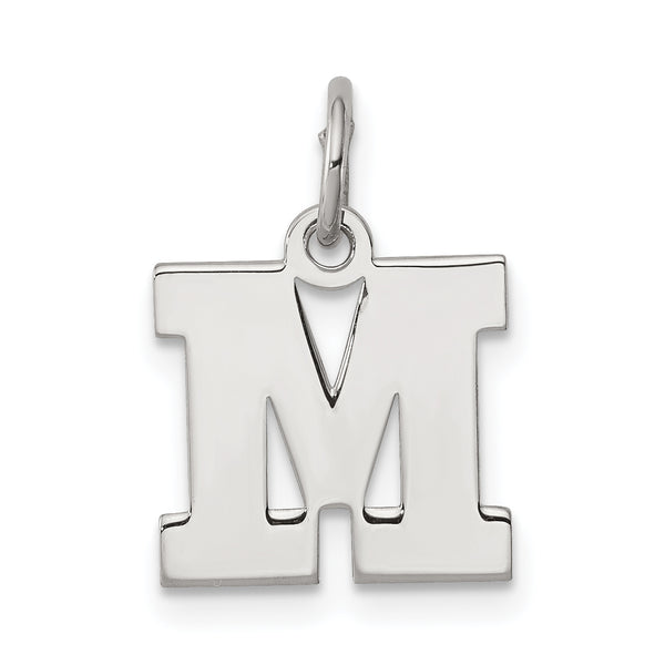 Carat in Karats Sterling Silver Rhodium-Plated Block Letter M Initial Charm Pendant (0.62 Inch x 0.39 Inch)