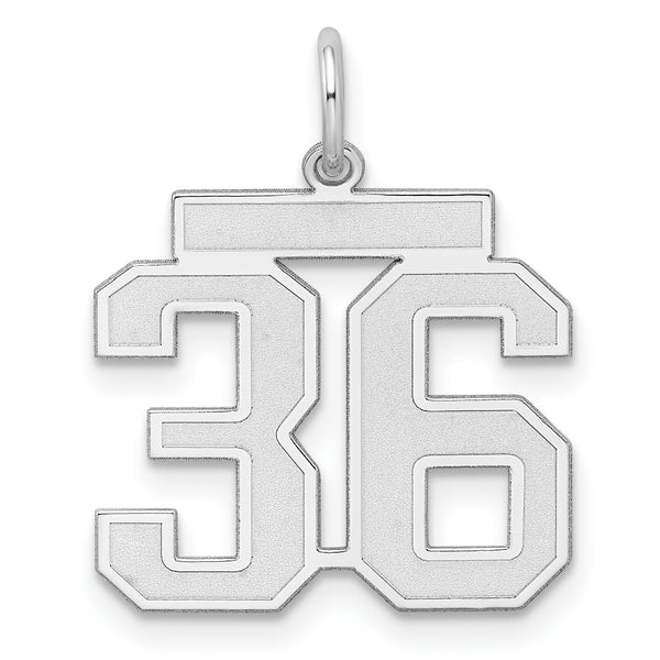 Carat in Karats Sterling Silver Polished Finish Laser Design Rhodium-Plated Satin Number 36 Charm Pendant (22mm x 18mm)