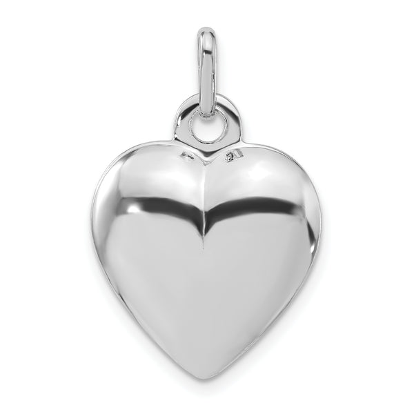 Carat in Karats Sterling Silver Polished Finish Rhodium-Plated Puffed Heart Charm Pendant (26.25mm x 17.25mm)