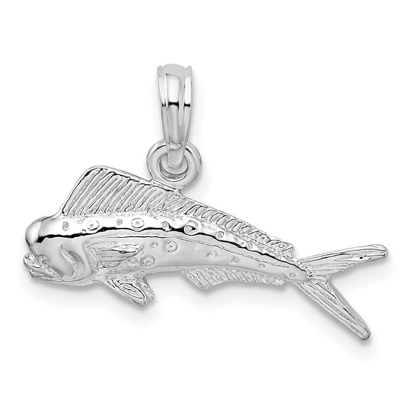 Carat in Karats Plata de ley pulido Mahi-Mahi Fish Charm Pendant (0.66 pulgadas x 0.86 pulgadas)