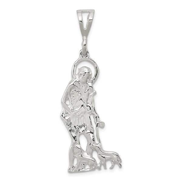 Quilate en quilates de plata de ley con textura pulida St. Lazarus Charm Pendant (1.66 pulgadas x 0.62 pulgadas)