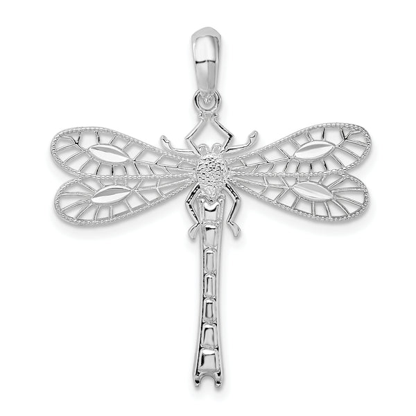 Carat in Karats Sterling Silver Polished Finish Cut-Out Dragonfly Charm Pendant (25.22 mm x 29.52 mm)