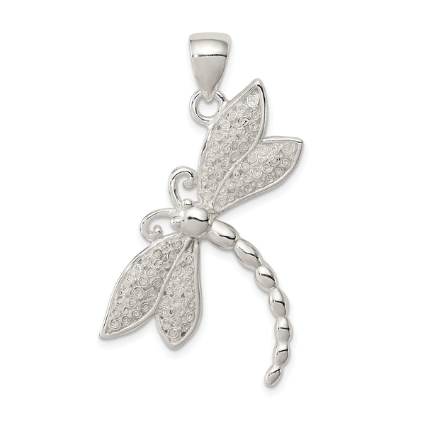 Carat in Karats Sterling Silver Polished and Textured Dragonfly Pendant (1.57 Inches x Inches 1.1)