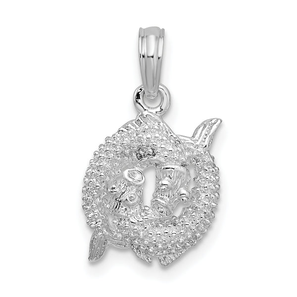 Quilates en quilates Plata esterlina Acabado pulido 3D Piscis Zodiac Charm Pendant