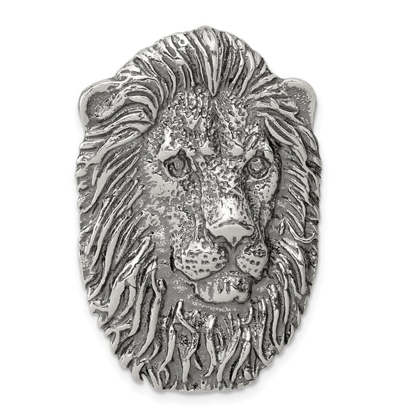 Carat in Karats Sterling Silver Antiqued Lion Head Pendant (1.61 Inches x Inches 0.98)