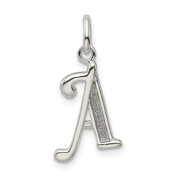 Carat in Karats Sterling Silver Polished Finish Glitter Enamel Letter A Initial Charm Pendant (24mm x 12mm)