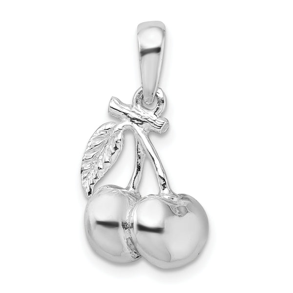 Carat in Karats Sterling Silver Polished Finish 3D Cherries Charm Pendant (22mm x 11.5mm)