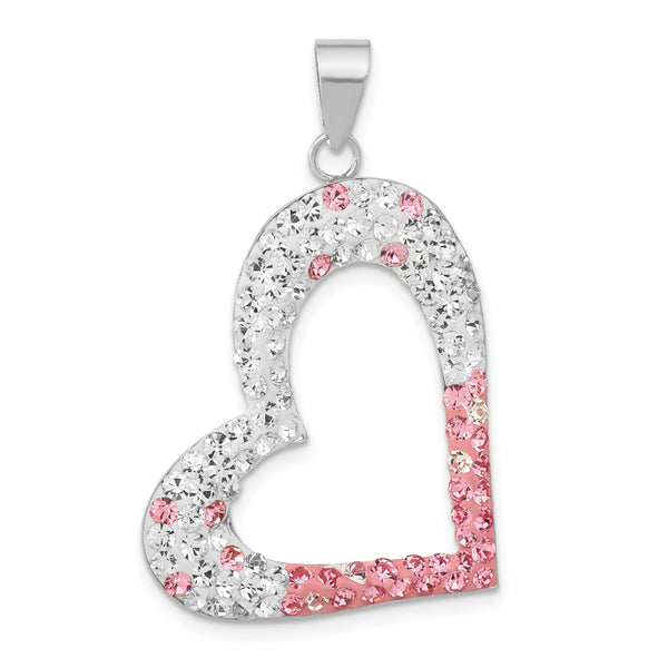 Quilate en quilates Plata de ley Pulido Rosa Preciosa Crystal Heart Charm Colgante (1.54 pulgadas x 0.99 pulgadas)