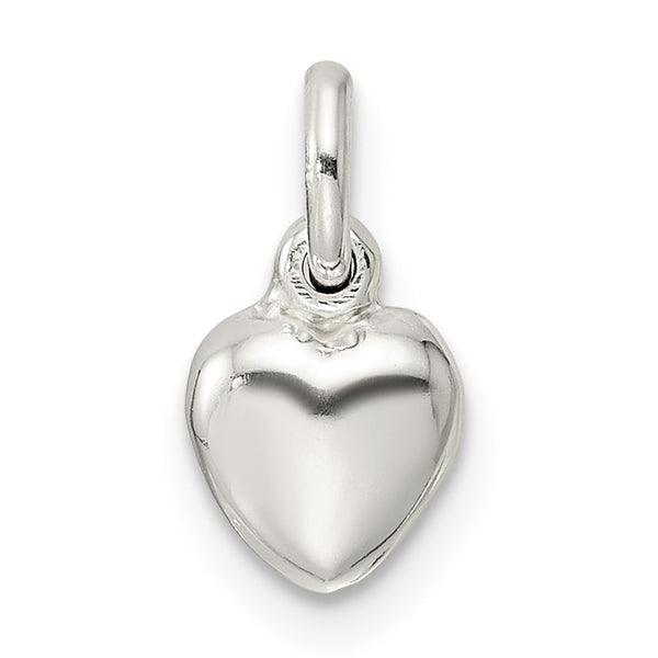 Carat in Karats Sterling Silver Polished Finish Small Puffed Heart Charm Pendant (13.75mm x 6.4mm)