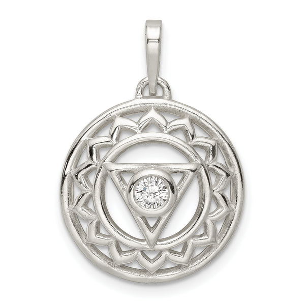 Carat in Karats Sterling Silver Polished Cubic Zirconia Throat Chakra Filigree Charm Pendant (1.1 Inch x 0.75 Inch)