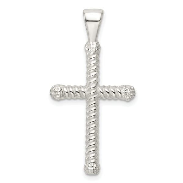 Carat in Karats Sterling Silver Polished Twisted Hollow Latin Cross Charm Pendant (1.5 Inch x 0.77 Inch)