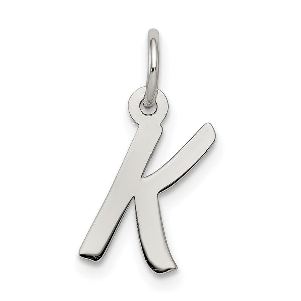 Carat in Karats Sterling Silver Rhodium-Plated Letter K Initial Charm Pendant (19mm x 8mm)