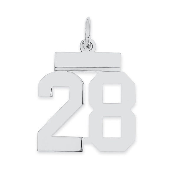 Carat in Karats Sterling Silver Polished Finish Rhodium-Plated Number 28 Charm Pendant (20mm x 8mm)