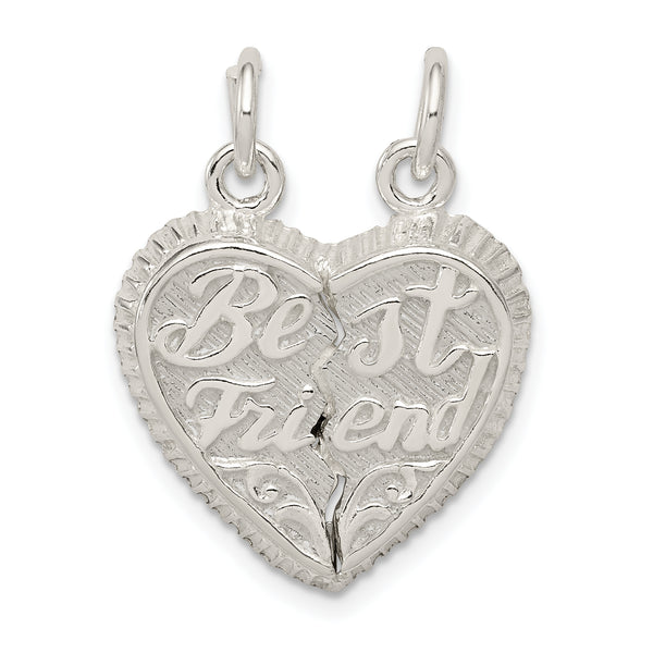 Carat in Karats Sterling Silver Polished Best Friend 2-Piece Break Apart Heart Charm Pendant (0.78 Inch x 0.35 Inch)