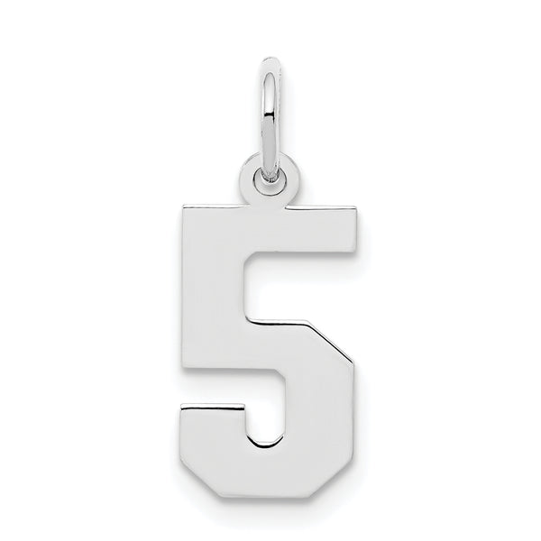 Carat in Karats Sterling Silver Polished Rhodium-Plated Number 5 Charm Pendant (0.78 Inch x 0.15 Inch)